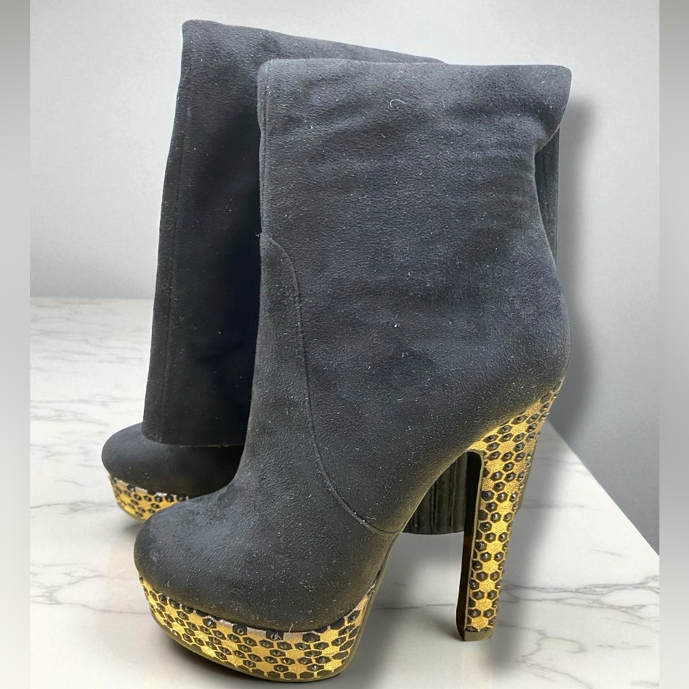 Elegant S.E.Lena Black Suede High Heel Platform Knee High Boots Size 35 (5) - Picture 5 of 16